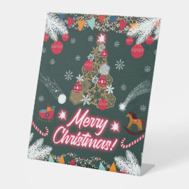 Evergreen vreugde van de kerst reclamebord met voetstuk