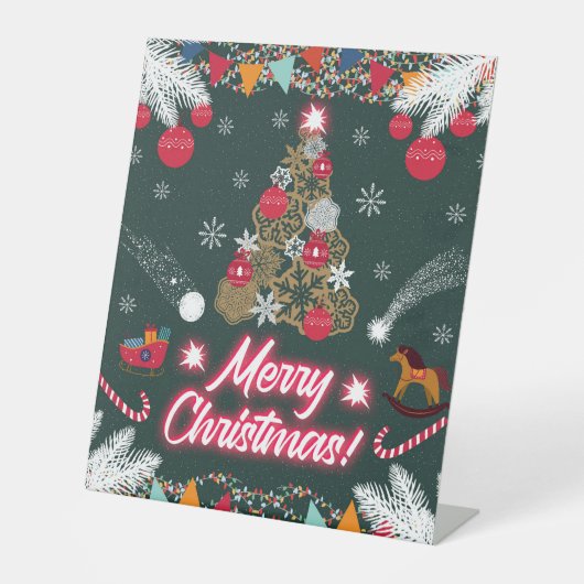 Evergreen vreugde van de kerst reclamebord met voetstuk (Voorkant)