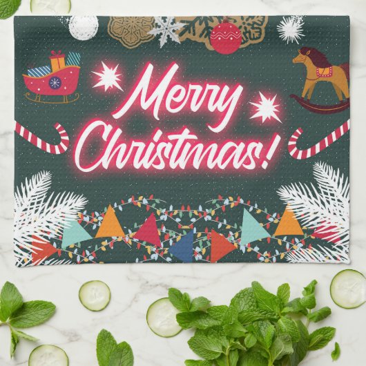 Evergreen vreugde van de kerst theedoek (Gevouwen)