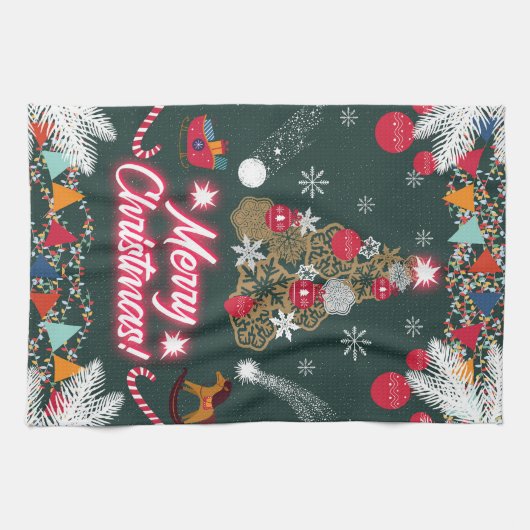 Evergreen vreugde van de kerst theedoek (Horizontaal)