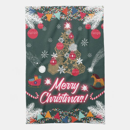 Evergreen vreugde van de kerst theedoek (Verticaal)