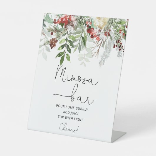 Evergreen vrijgezellenfeest mimosa bar reclamebord met voetstuk (Voorkant)