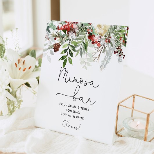 Evergreen vrijgezellenfeest mimosa bar reclamebord met voetstuk