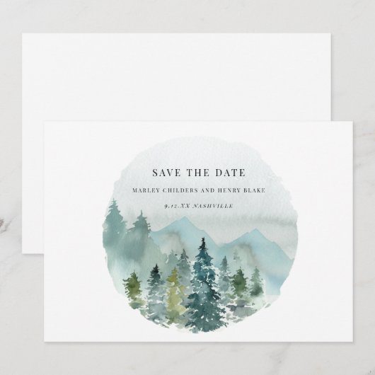 Evergreen Waterverf Bruiloft Save the Date (Voorkant / Achterkant)