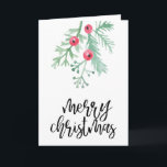 Evergreen Waterverf Merry Kerstmis Blank Feestdagen Kaart<br><div class="desc">Verstuur dit jaar uw vakantiegroeten in stijl met deze kaart met onze waterverf naalden en grillen.</div>