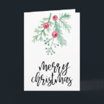 Evergreen Waterverf Merry Kerstmis Blank Feestdagen Kaart<br><div class="desc">Verstuur dit jaar uw vakantiegroeten in stijl met deze kaart met onze waterverf naalden en grillen.</div>