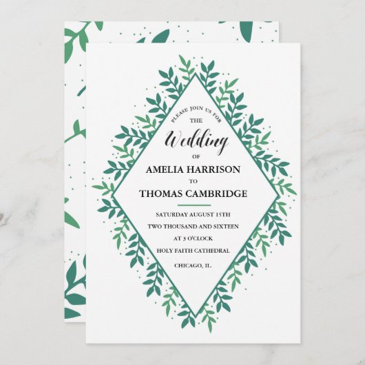 Evergreen Wedding Invitation Kaart (Voorkant / Achterkant)