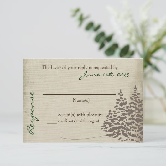  Evergreen Wedding-kaart met rugdekking RSVP Kaartje (Staand voorkant)
