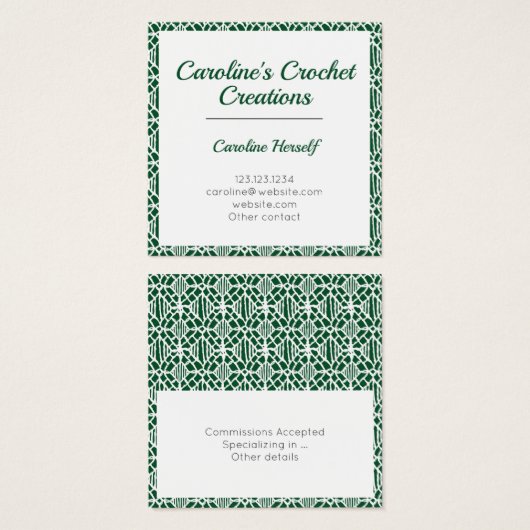 Evergreen White Crochet Lace Pattern Visitekaartje (Voorkant /achterkant)