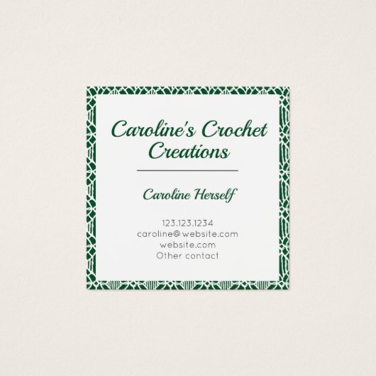 Evergreen White Crochet Lace Pattern Visitekaartje (Voorkant)