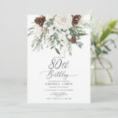 Evergreen winter 80e verjaardag kaart (Staand voorkant)