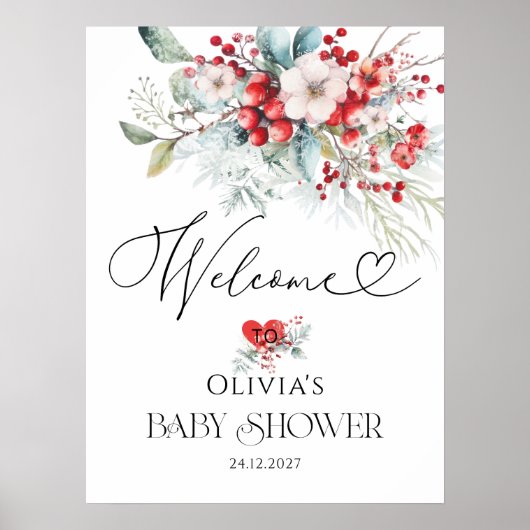 Evergreen Winter Baby shower Welkom Poster (Voorkant)