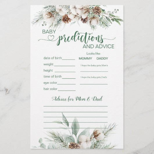 Evergreen winter Baby Voorspelling en advies Kaart (Voorkant)