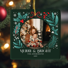 Evergreen Winter Botanicals Kerstfoto Keramisch Ornament