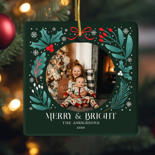 Evergreen Winter Botanicals Kerstfoto Keramisch Ornament