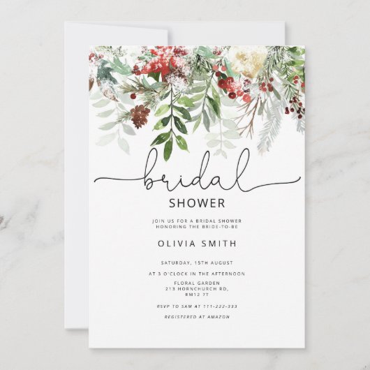 Evergreen winter bridale doucheuitnodiging kaart (Voorkant)