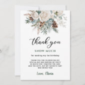 Evergreen Winter Eerste Verjaardag Bedankkaart (Voorkant)