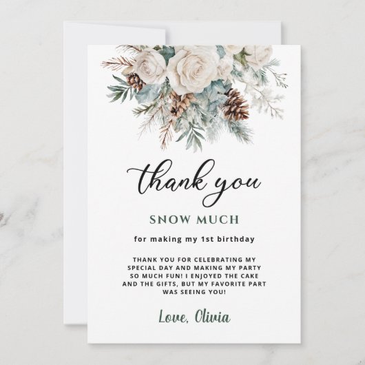 Evergreen Winter Eerste Verjaardag Bedankkaart (Voorkant)