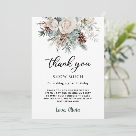 Evergreen Winter Eerste Verjaardag Bedankkaart