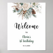 Evergreen Winter eerste verjaardag welkom Poster (Voorkant)