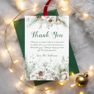 Evergreen winter elegant baby shower dank u bedankkaart