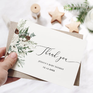 Evergreen winter elegant baby shower dank u kaart