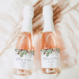 Evergreen winter elegante Proost op Liefde bruilof Sparkling Wijnetiket