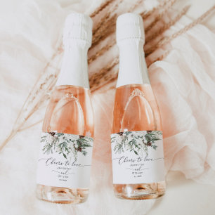 Evergreen winter elegante Proost op Liefde bruilof Sparkling Wijnetiket