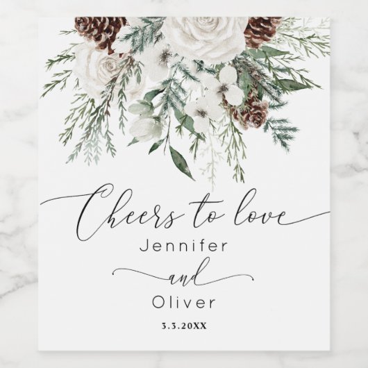 Evergreen winter elegante Proost op Liefde bruilof Wijn Etiket (Enkel label)