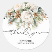 Evergreen Winter Floral Dank u Vrijgezellenfeest Ronde Sticker (Voorkant)