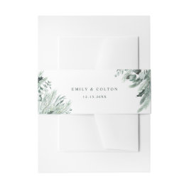 Evergreen Winter Floral Elegant Wedding Uitnodigingen Wikkel