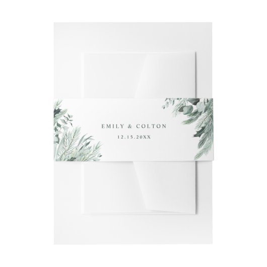 Evergreen Winter Floral Elegant Wedding Uitnodigingen Wikkel (Voorkant Voorbeeld)
