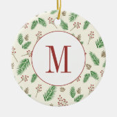 Evergreen Winter Floral Initiaal Monogram Kerst Keramisch Ornament (Voorkant)