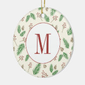 Evergreen Winter Floral Initiaal Monogram Kerst Keramisch Ornament (Links)