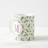 Evergreen Winter Floral Initiaal Monogram Kerst Koffiemok (Voorkant links)
