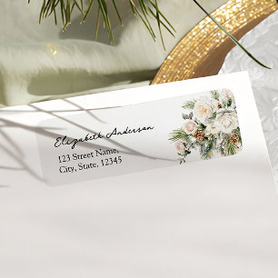 Evergreen Winter Floral Vrijgezellenfeest Return Etiket