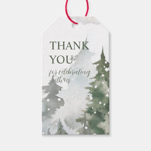 Evergreen Winter Forest Dank u wel Cadeaulabel (Voorkant)