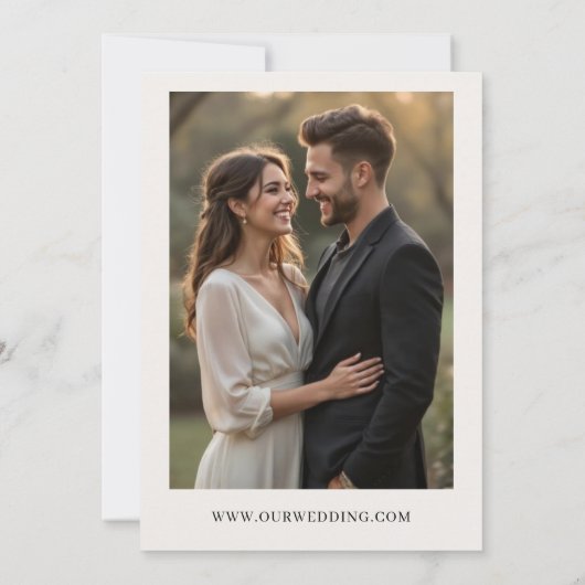 Evergreen Winter Foto Rustiek Elegant Huwelijk Kaart (Achterkant)