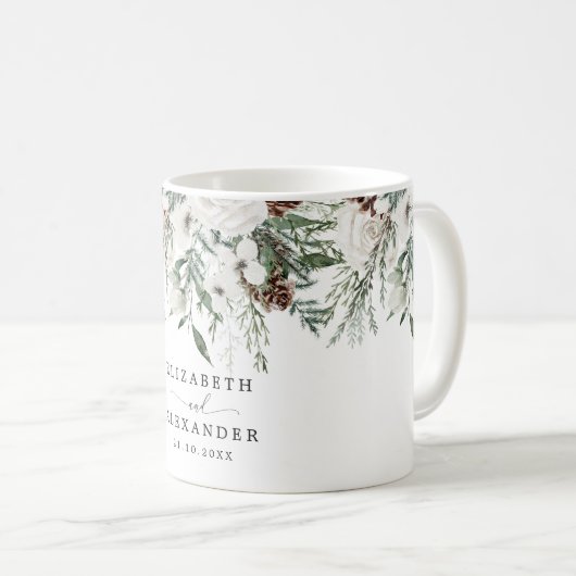 Evergreen winter Kerst bruiloft Koffiemok (Voorkant rechts)