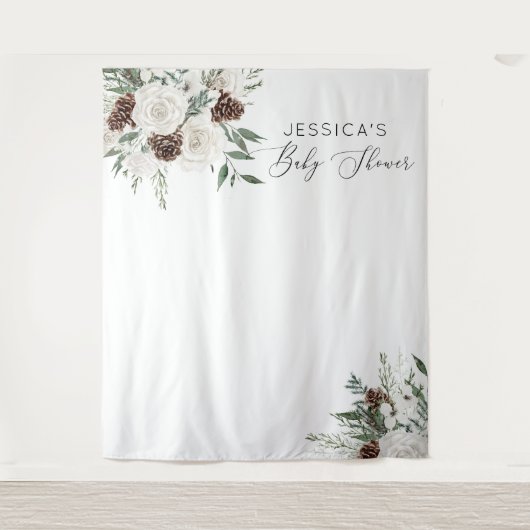 Evergreen winter minimaal elegant baby shower wandkleed (Voorkant)