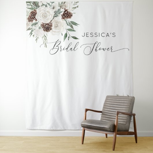 Evergreen winter minimaal elegant vrijgezellenfees wandkleed (In situ)