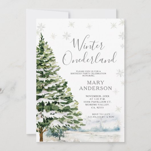 Evergreen Winter Onederland 1e verjaardag Kaart (Voorkant)