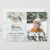 Evergreen Winter Onederland Eerste Verjaardag Foto Kaart (Voorkant)