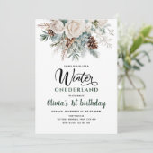 Evergreen Winter Onederland Eerste Verjaardag Kaart (Staand voorkant)
