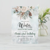 Evergreen Winter Onederland Eerste Verjaardag Kaart (Staand voorkant)