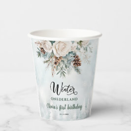 Evergreen Winter Onederland Eerste Verjaardag Papieren Bekers