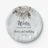 Evergreen Winter Onederland Eerste Verjaardag Papieren Bordje (Voorkant)