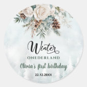 Evergreen Winter Onederland Eerste Verjaardag Ronde Sticker (Voorkant)