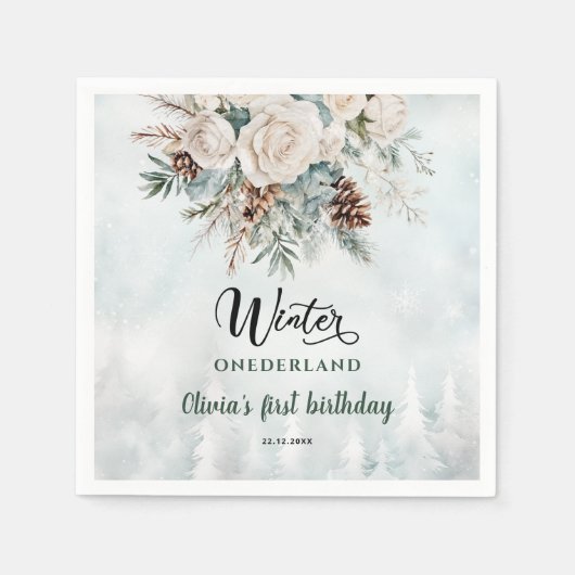 Evergreen Winter Onederland Eerste Verjaardag Servet (Voorkant)
