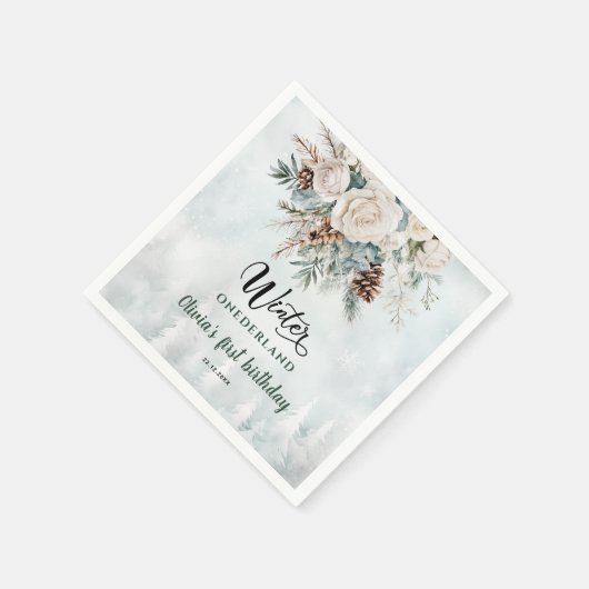 Evergreen Winter Onederland Eerste Verjaardag Servet (Hoek)